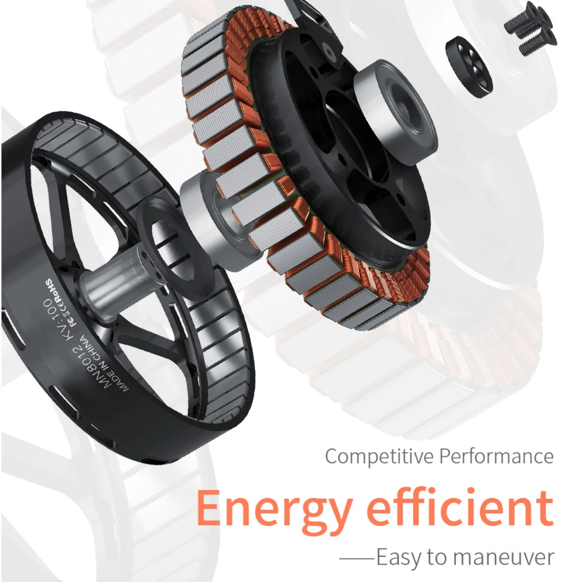 Gros plan sur le stator du Moteur Brushless Antigravity MN8014 KV100 avec bobinage serré et dissipateur thermique.