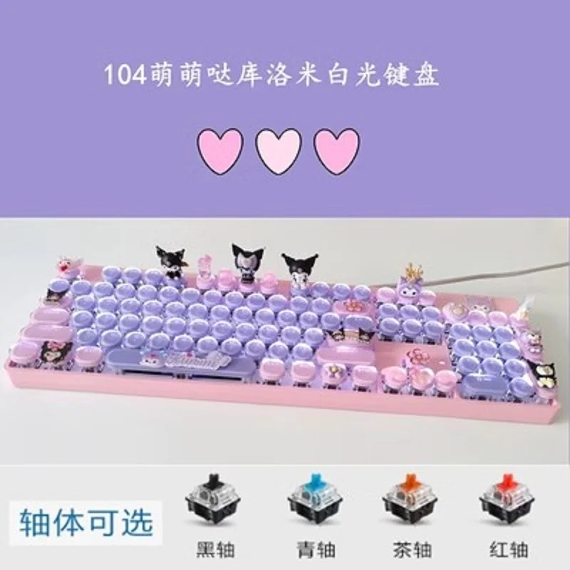 thumbnail image 1 of Teclado mecánico de 87/104 teclas Sanrio Kawaii Kuromi My Melody Cinnamoroll Teclado para juegos de anime con conexión en caliente Eje rojo té verde, 1 of 5