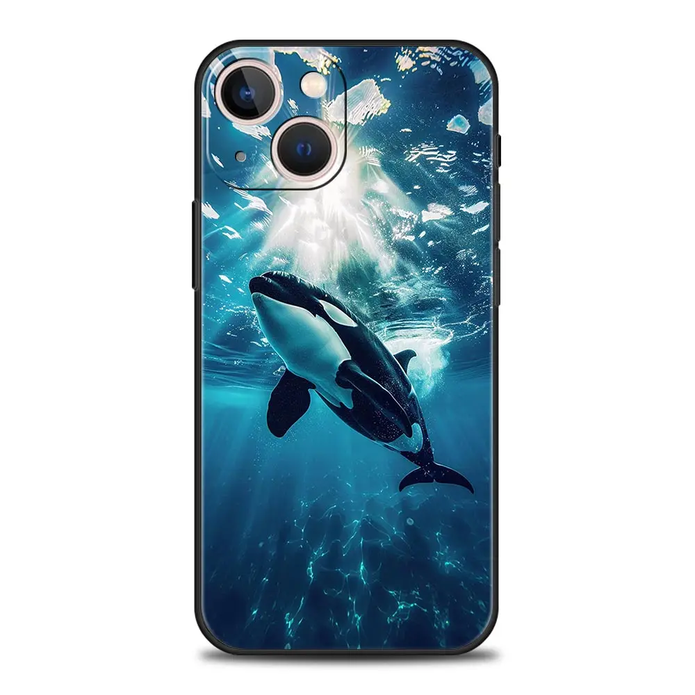 Luxury Black Silicone Phone Case with Orca Whale Design