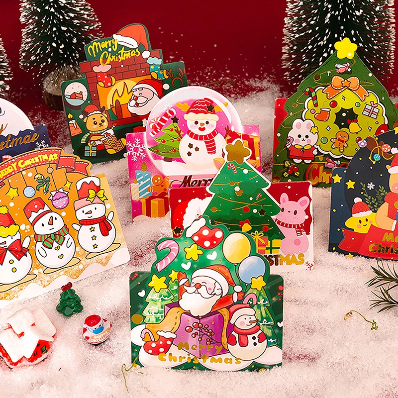 

10pcs/set Christmas Greeting Cards Santa Claus Snowman Elk Gift Tag Xmas Paper Blessing Card With Envelope New Year Navidad Card