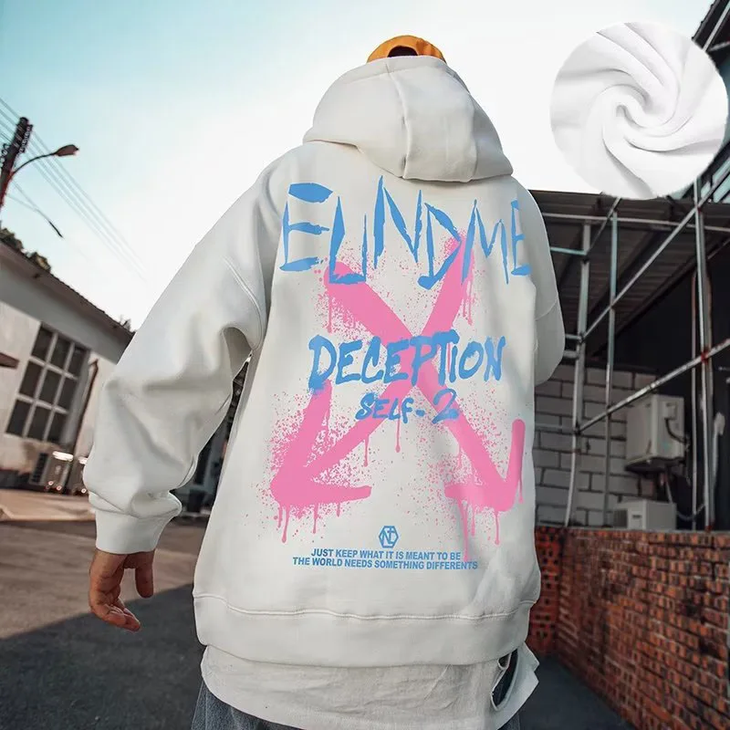 Hooded Sweater Men's Trendy Brand Large Size M-8XL Men's Autumn And Winter Style Plush And Thick Fat Hip-hop Pullover Jacket