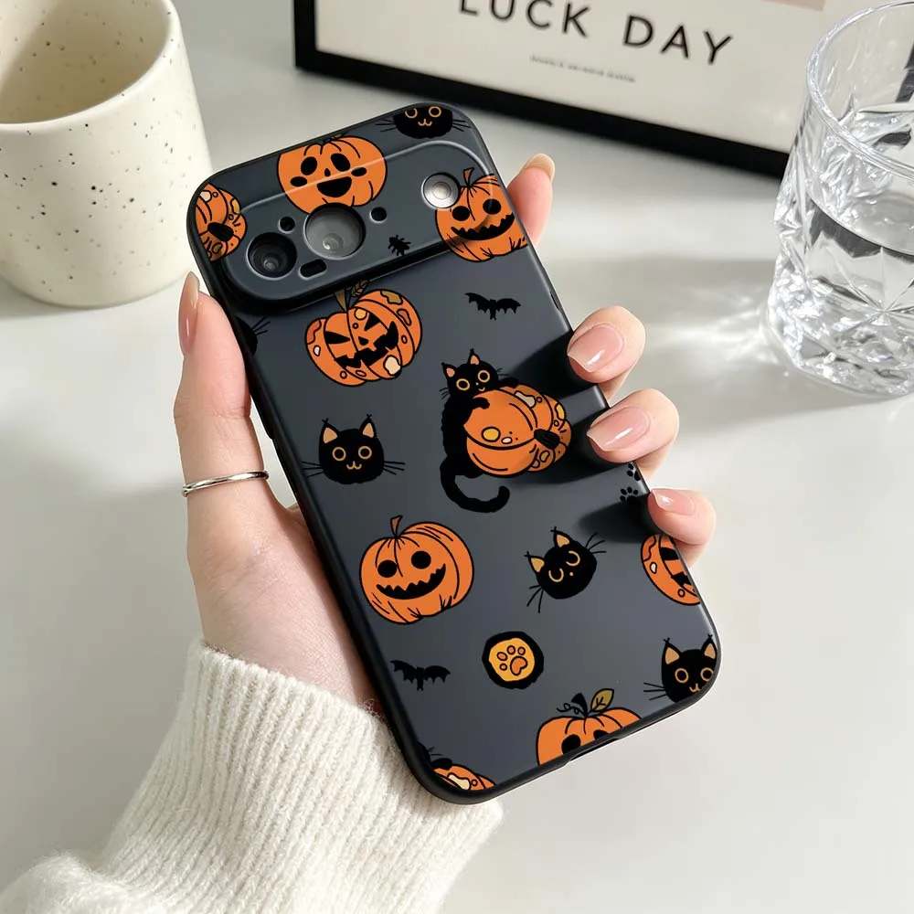 Spooky Pumpkin Cat Black Soft Silicone Phone Case