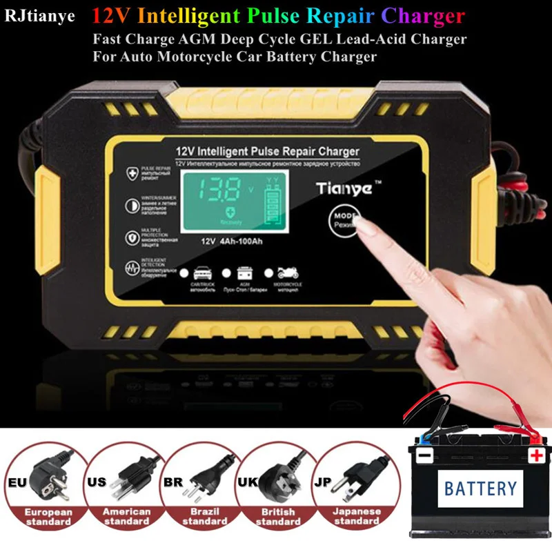 Autobatterie ladegerät 12V intelligente Impuls reparatur LCD Smart Schnell  ladung Agm Deep Cycle Gel Blei-Säure-Ladegerät für Auto-Motorrad