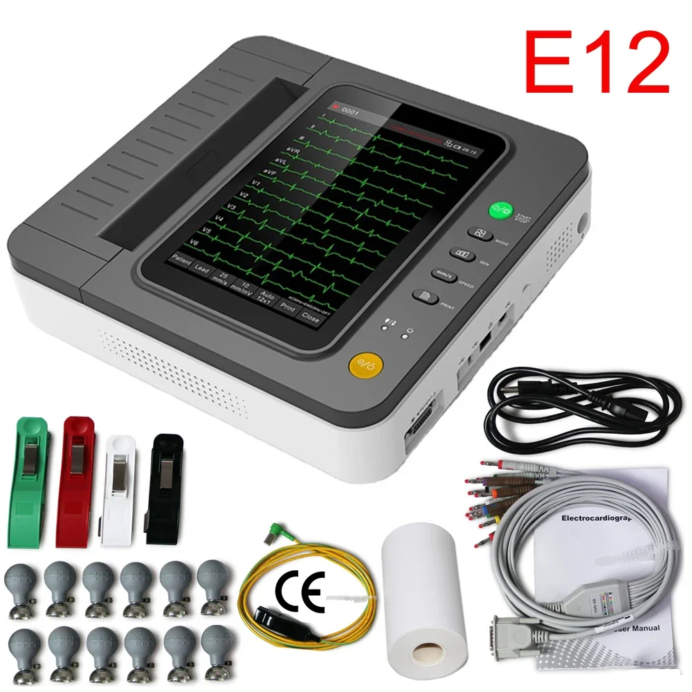 CONTEC Digital 12 Channel/Lead EKG+PC Sync software Color HD Display Touch Screen E12 Electrocardiograph ECG Machine