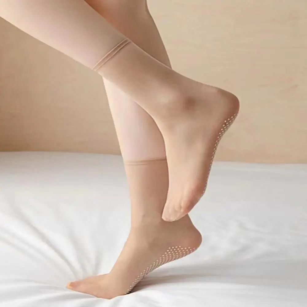 5Pair High Quality Dotted Rubber Slip-resistant Short Stockings Silk Sheer Ankle Socks Non-marking Invisible Crystal Silk Socks