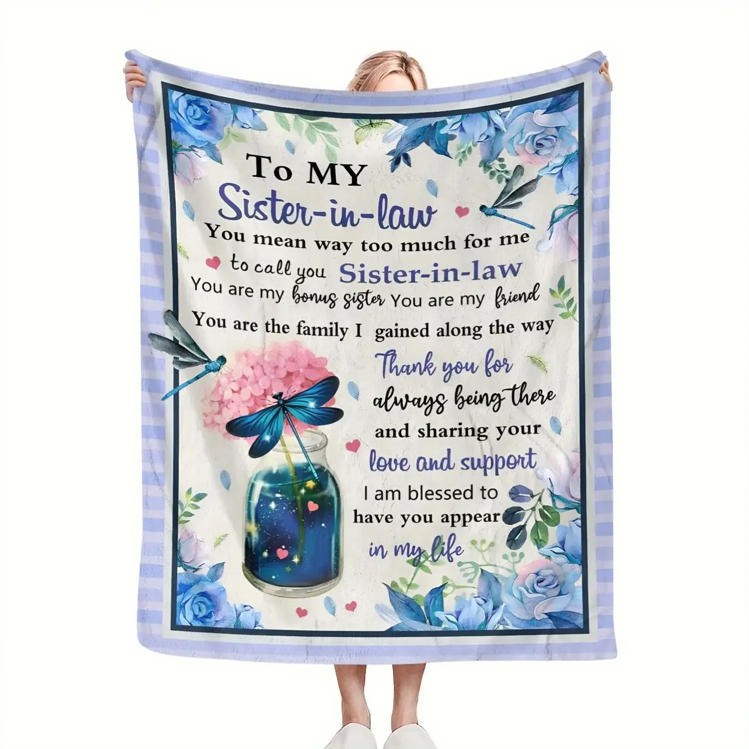 Warm Flower Pattern Letter Blanket Thank You Blanket For Sister-In-Law Special Gift For Sister-In-Law Sofa Bedroom Available 2