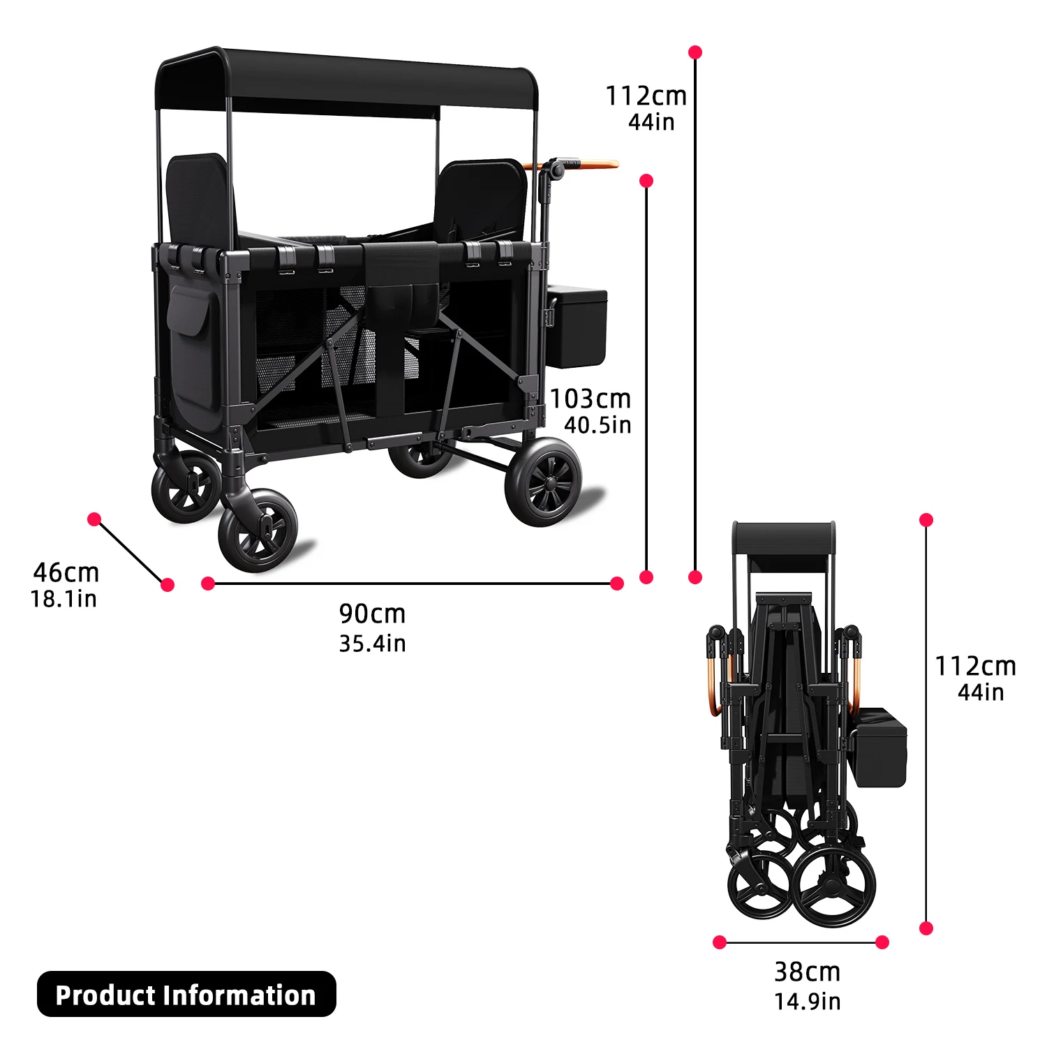 Double Stroller Wagon (2 Seater)-Collapsible Wagon Stroller with Seats with Magnetic Buckle 5-Point Harnesses