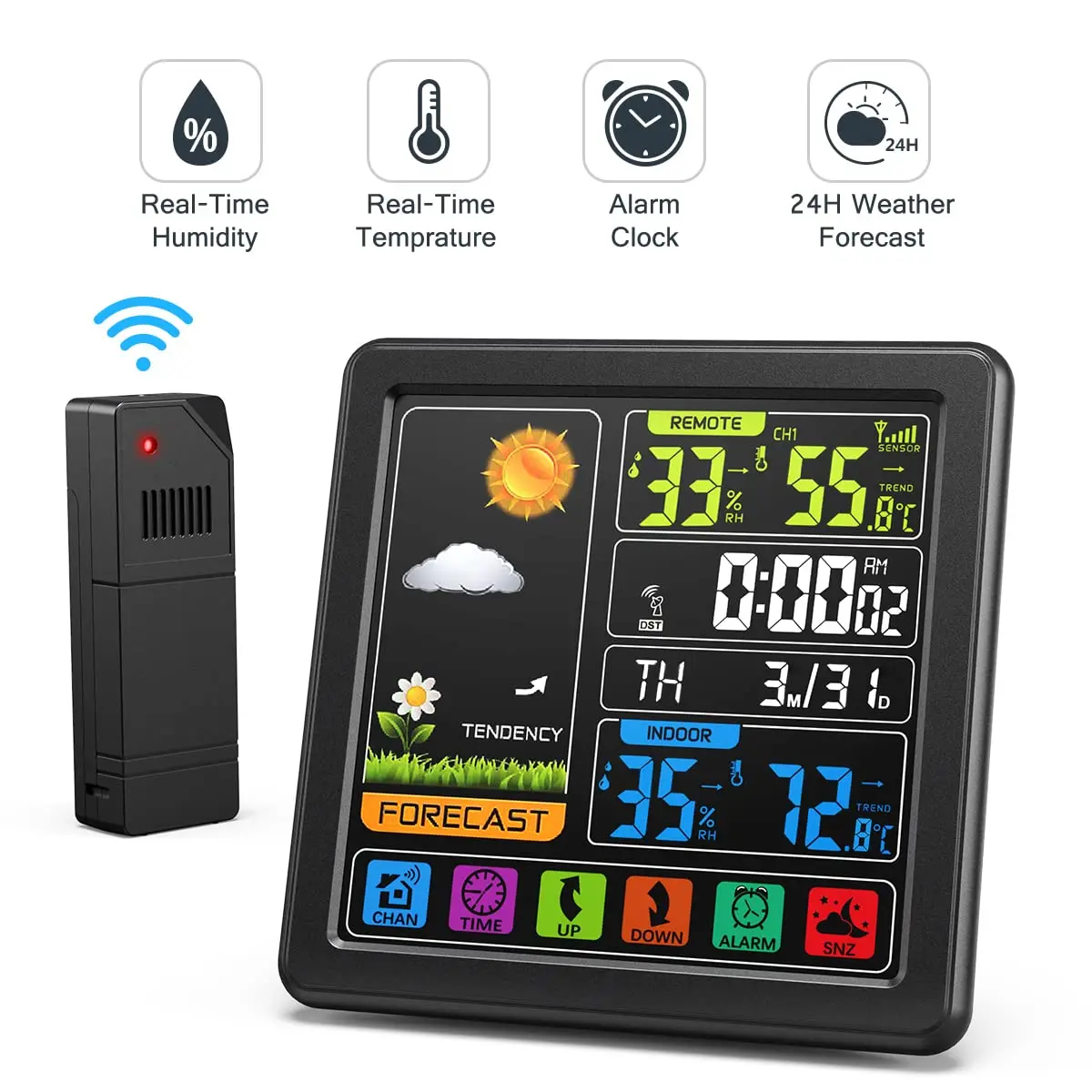 Weather Station Wireless Indoor Outdoor Wifi Outdoor Thermometer Digital LED Calendars Table Clock Alarm Clock Wall thermometer