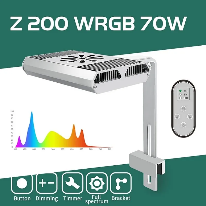 

WEEK AQUA Z Series Z200 WRGB LED Aquarium Light 70W Full Spectrum Fish Tank Clip on Light with Remote Dimming for Planted Tank