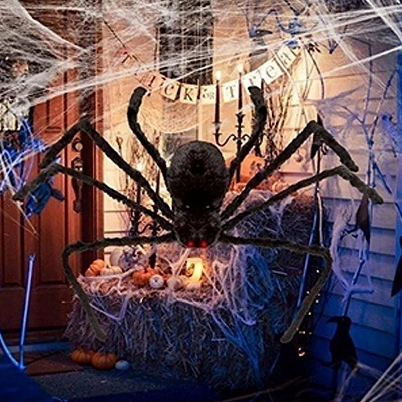 

1PC 90/125/200CM Halloween Giant Black Plush Spider Decoration Props Kids Toy Haunted Outdoor Party House Decor