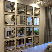 Square Spherical Wall Hanging Mirror Bedroom Decoration Three-dimensional Imitation Metal Dining Room Mirror Wall Hanging Decor 1