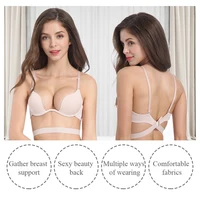 Women Low Cut Push Up Bra Sexy Backless Underwear Deep V Cross Back Bras Female Breathable Intimates Seamless Convertible Bra - Image 3