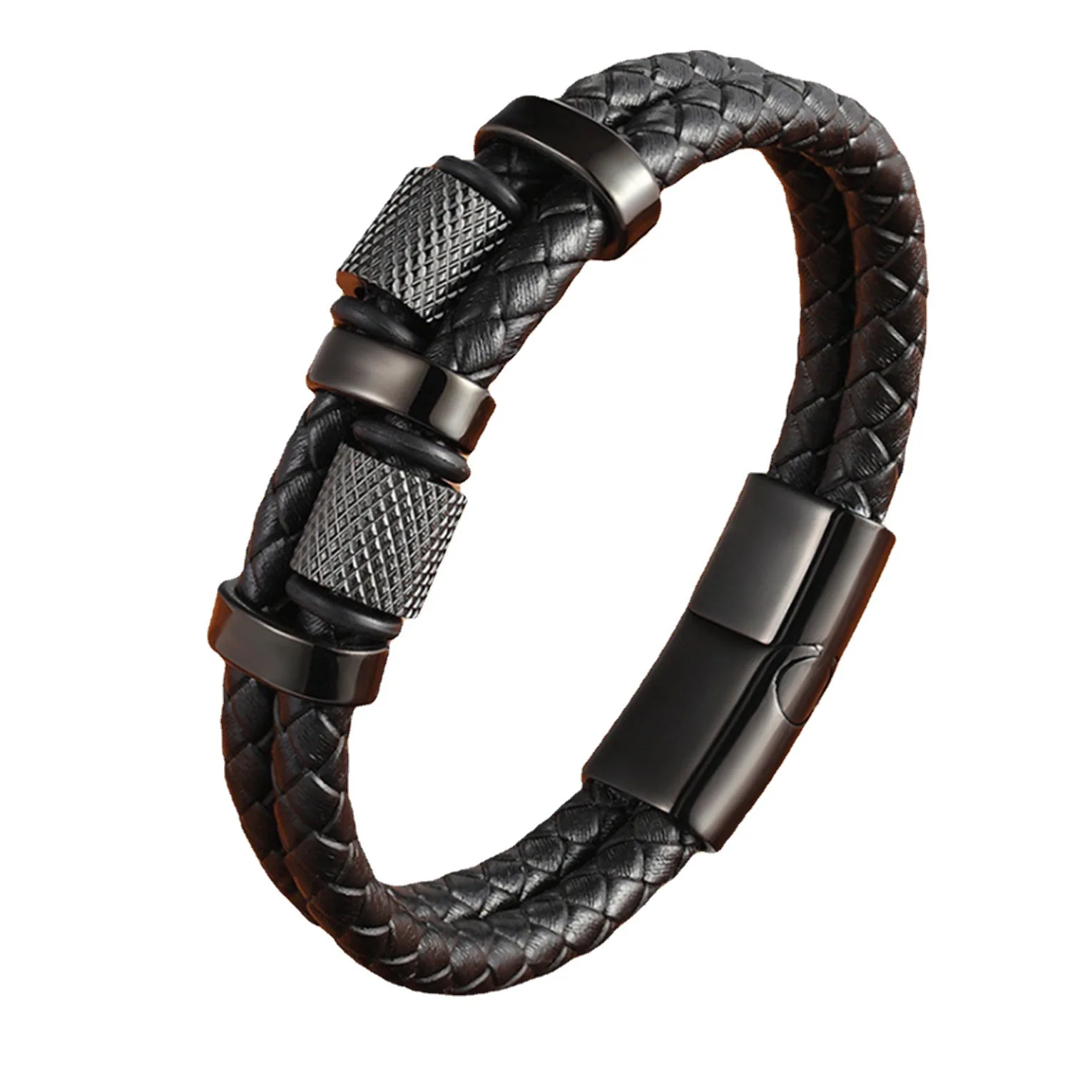 Männer Geflecht Seil Punk Armband Armreif Edelstahl Magnetische Schnalle Echtes Leder Armbänder & Armreifen Männlich Weiblich Schmuck Geschenk