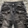 New Heavy Industry Punk Multi-Pocket Harajuku Washed Jeans Women's High Waisted Baggy Jeans Men's  Y2K Hip-Hop Wide Leg Pants 3