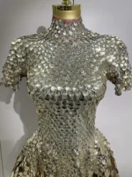 Luxury High Quality Shiny Shell Sequins Bodysuit Dress Women Sexy Nightclub Dance Performance Clothing Birthday party Dresses - Image 3