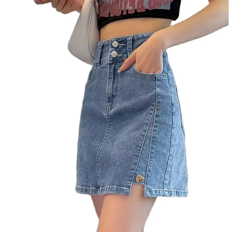 

Fashion Short Denim Mini Skirt Women's 2023 New Summer High Waist Anti-Glare A-Line Bag Hip Skirts Street Jeans Woman Clothing