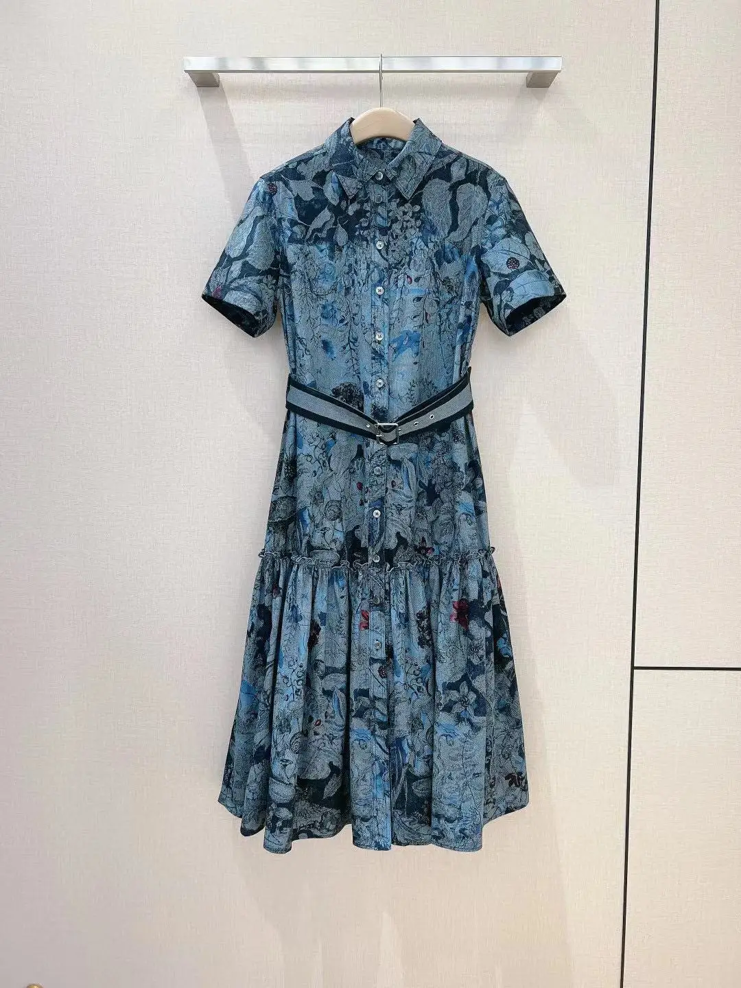 

High Quality 2023 Summer Women Fashion Runway Top Holiday Midi Print Dress Ladies Slim Hot Sale Belt Dresses