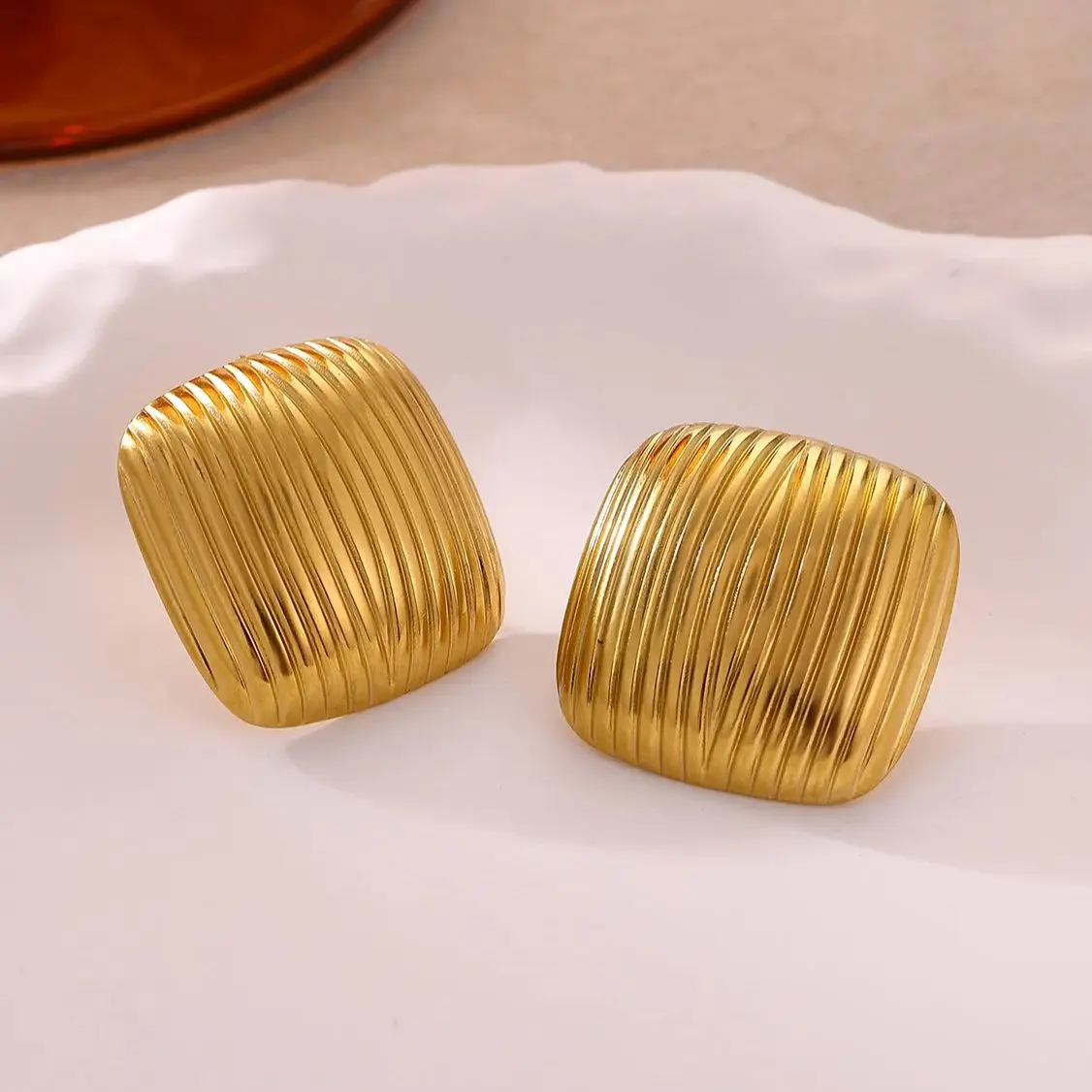 Square Stud Earrings Gold Stainless Steel for Women