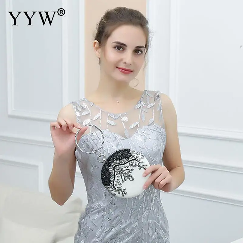 Luxury PU Leather Round Women Clutch Handbag Diamond Beads Embroidery Casual Lady Metal Handle Bag Messenger Purse Chain Wallet