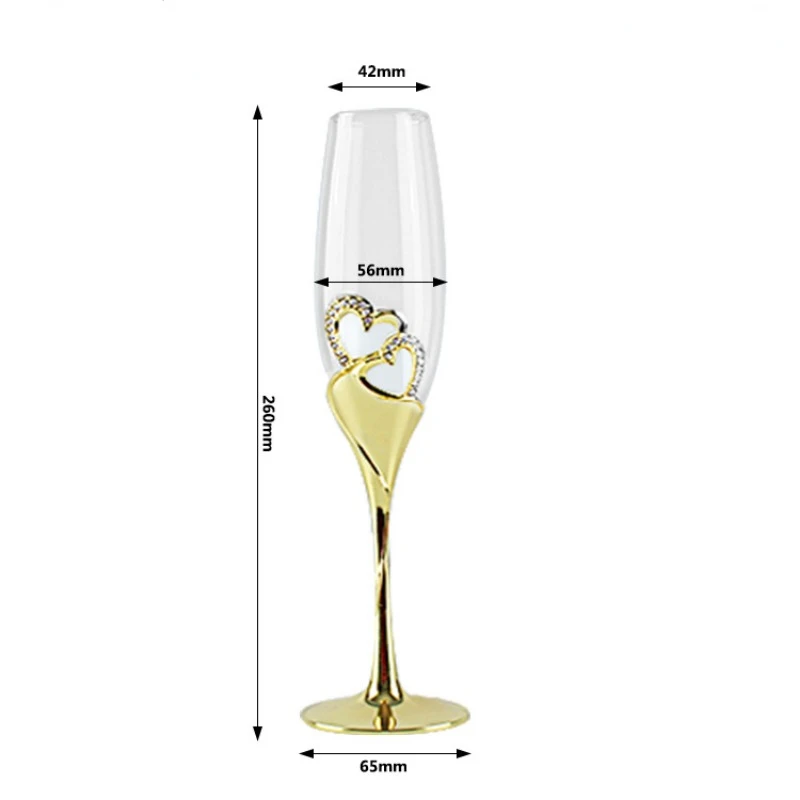 2PCs Crystal Goblet Wedding Couple Cups Goblet Sparkling Wine Glass Simple Heart-Shaped Champagne Glass