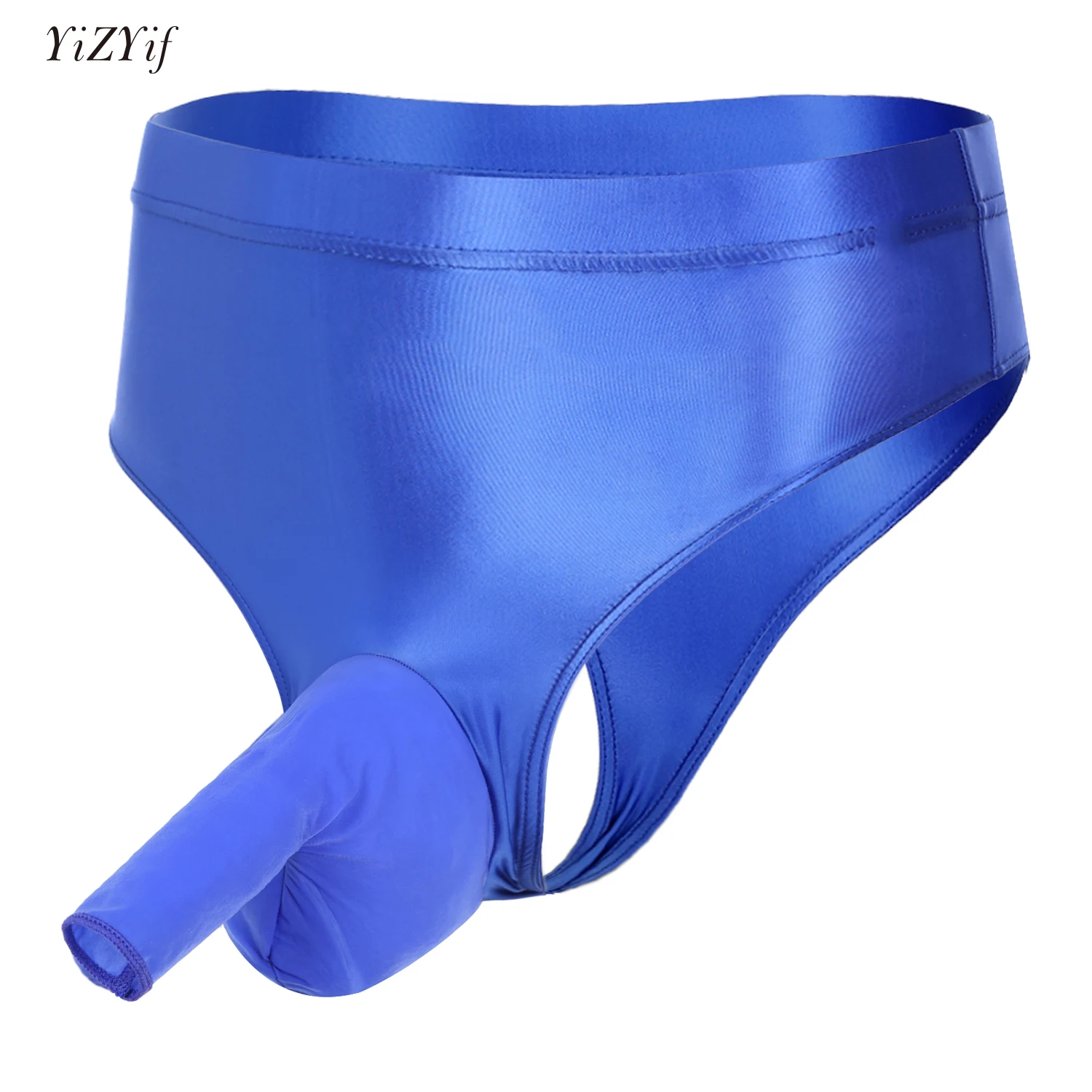 Glossy Sexy Penis Sleeve Underwear Thong High Waist Men Briefs Stretchy Ice silk Panties Smooth Bulge Pouch Briefs Underpants