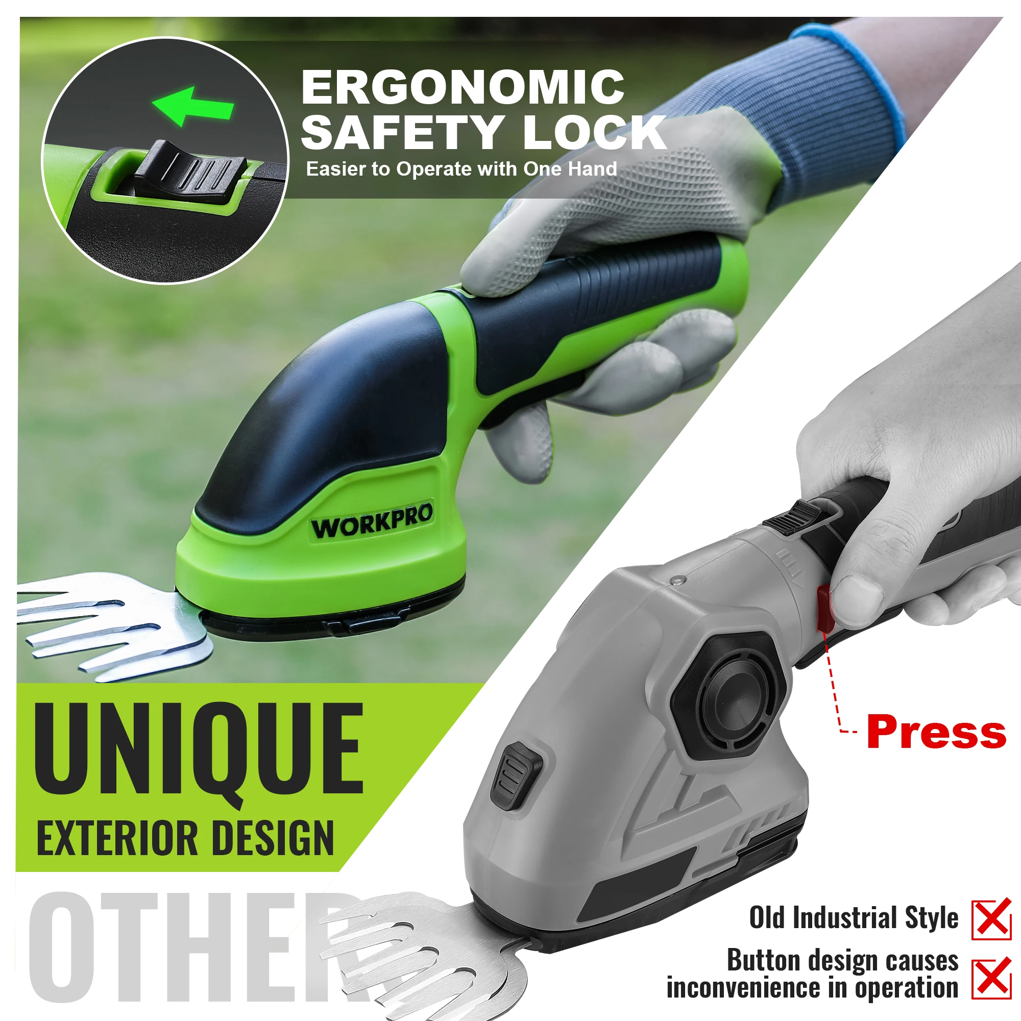 WORKPRO 7.2V/3.6V Hedge Trimmer Electric Trimmer 2 in 1 Cordless Grass Rechargeable Garden Trimmers Tool for Grass Shears Shrub