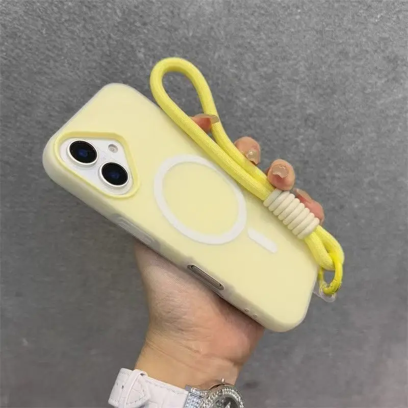 Magnetic Candy Contrast Lanyard Wrist Strap Case with Matte Finish