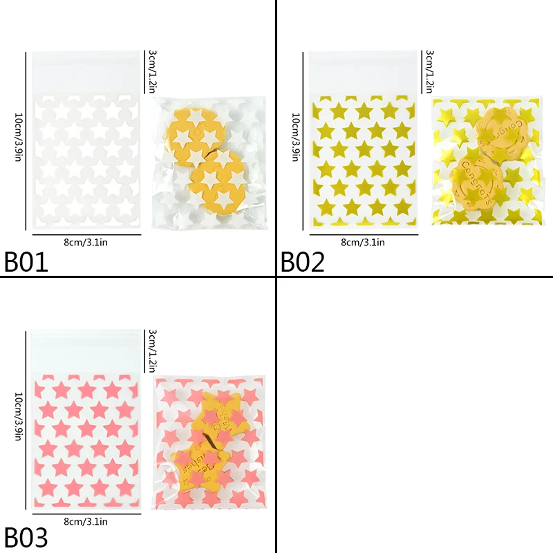 100Pcs Star Plastic trasparente Candy Packing sacchetti di Cellophane sacchetto regalo di biscotti di caramelle sacchetti di caramelle autoadesivi fai da te per la festa