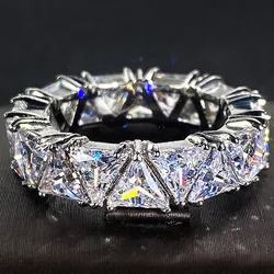 Elegant Triangular Zircon Crystal Sterling Silver Ring - Perfect Engagement Gift - 8 (WHITE)