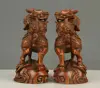 Chinese Exquisite Hand-carved Kirin Carving Boxwood statue 2pcs 4