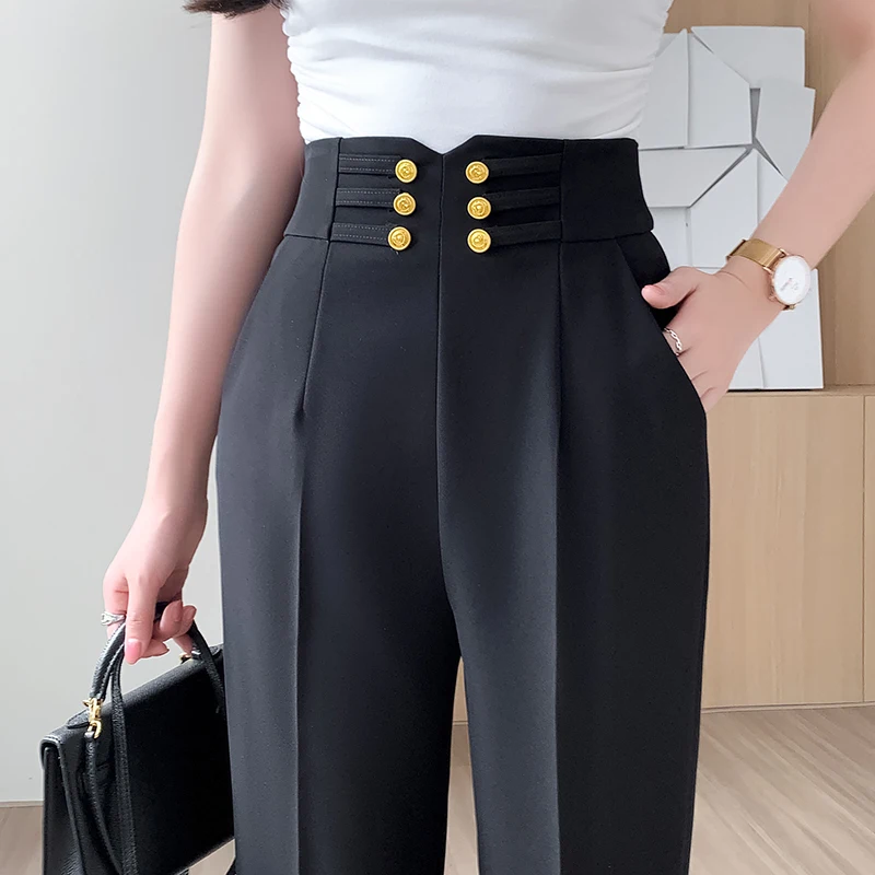 

Chic Korean Fashion Ladies Wear Fit Cropped Harem Pants Women OL High Waist Zipper Fly Trousers Female Streetwear Clothes