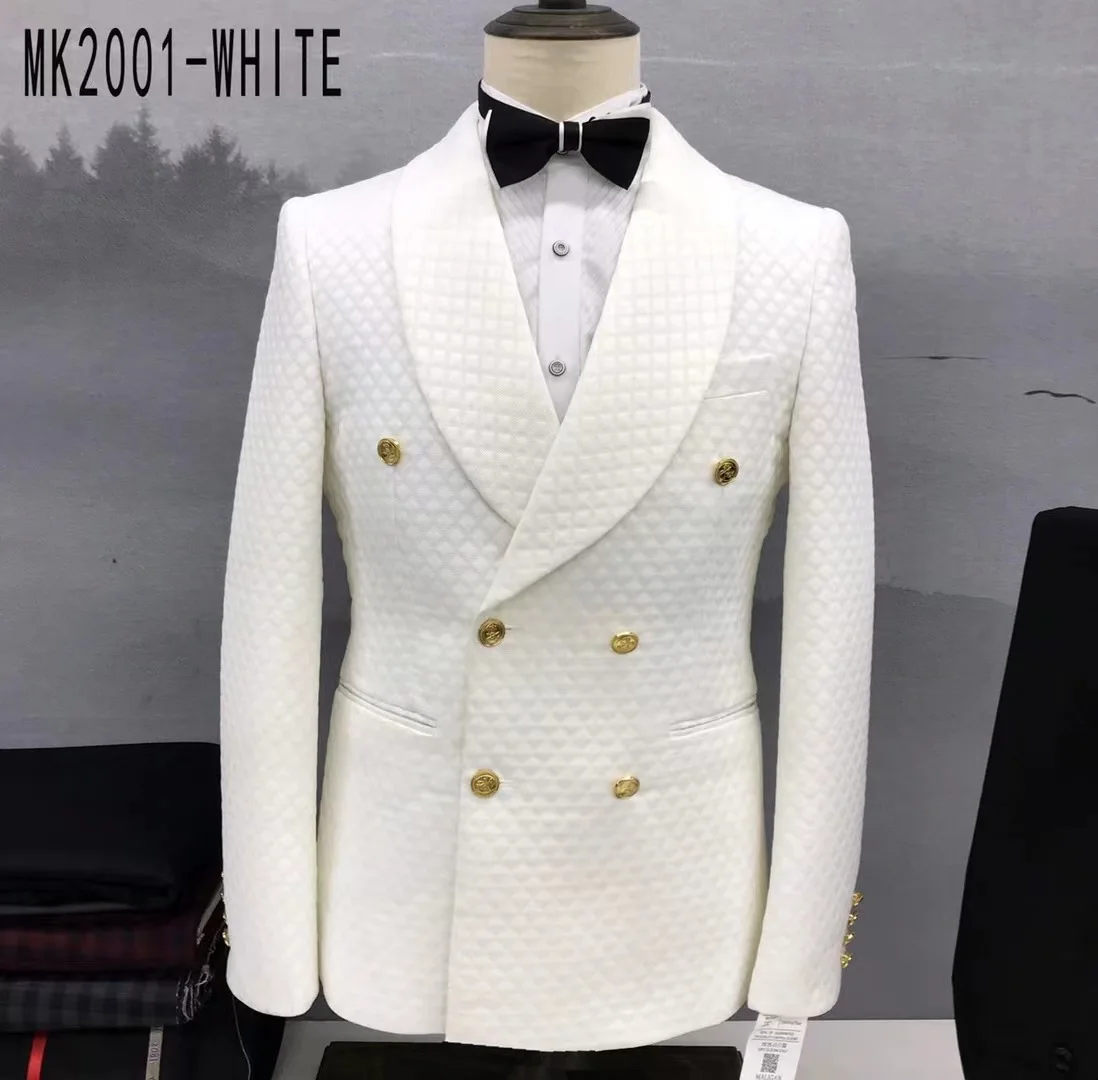 Mens Suit Fashion Black Suits for Men Slim Fit Double Breasted Blazer Pants 2 Pieces Set Prom Wedding Business Men Suit Shawl Lapel Tuxedo