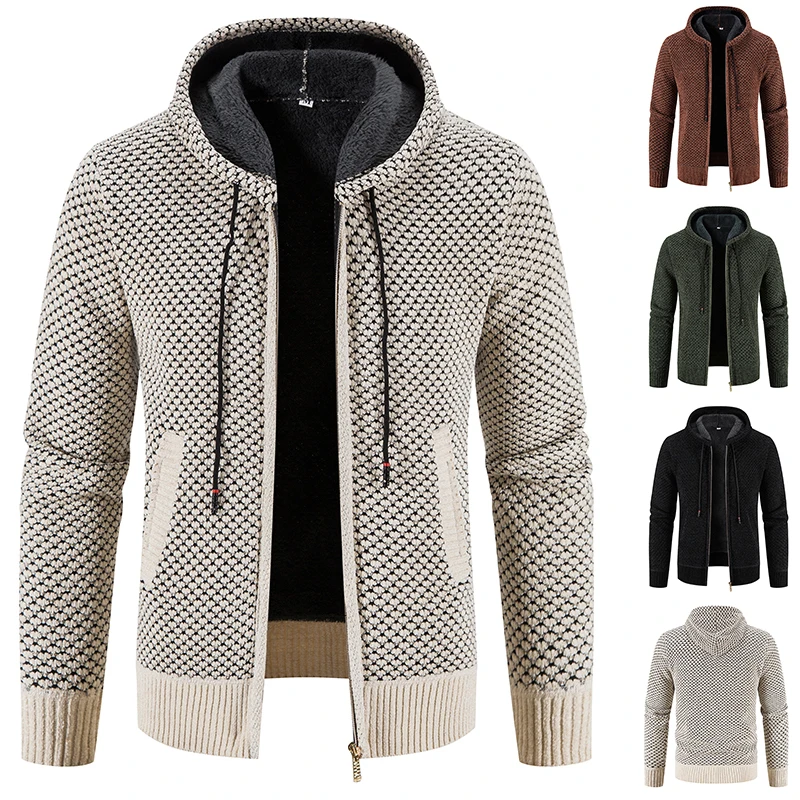 Mens Sweater Jacket Zipper Men Sweater Jacket Hood Autumn Winter