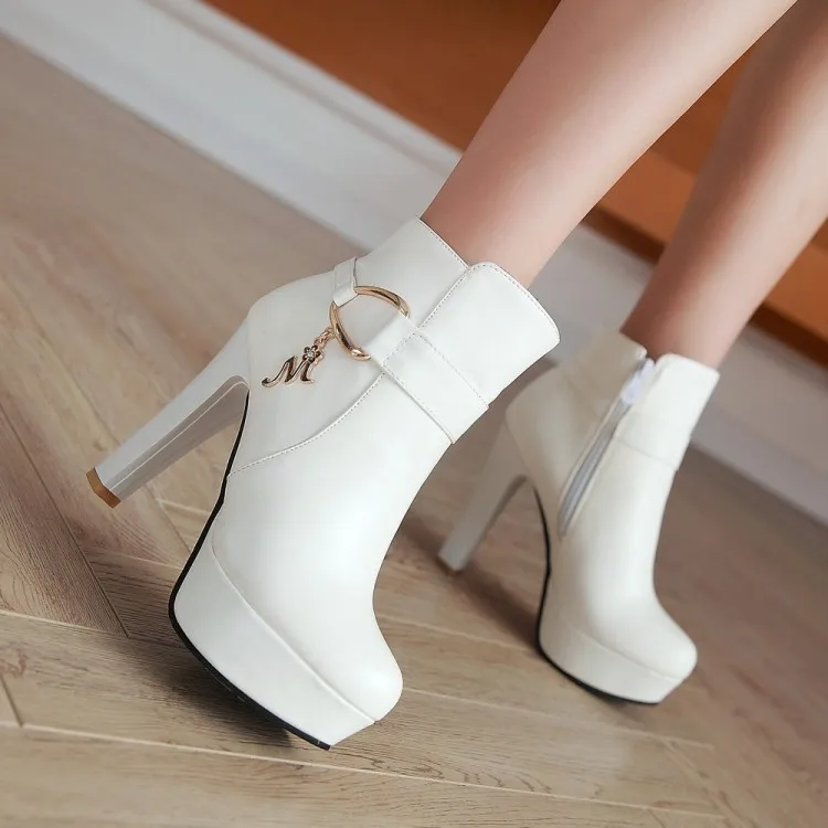 

New SexyShort Boots Women Shoes Autumn Winter Women's Ankle Boot Platform Sweet Black White Heeled Boots Party Shoes Large size