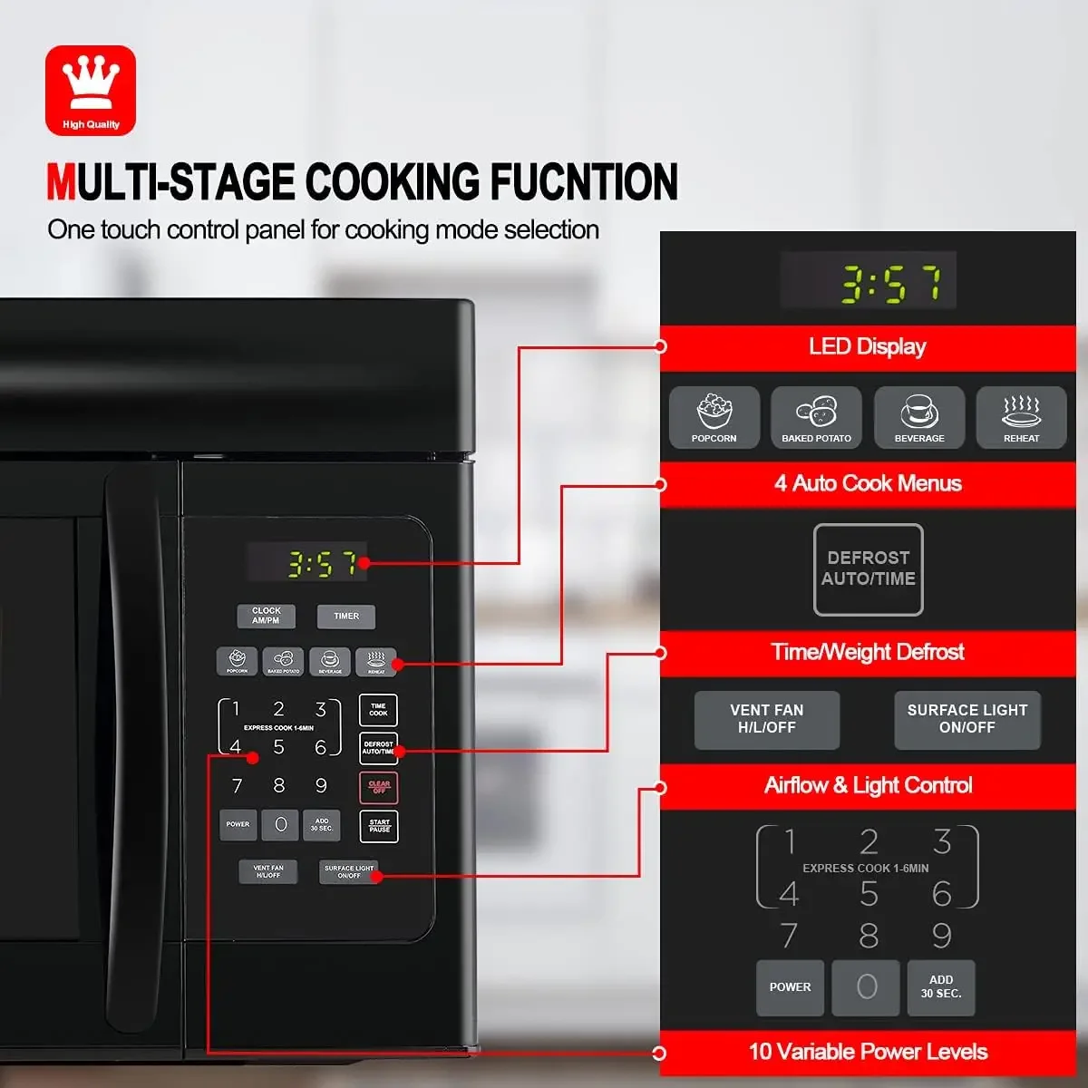 1.6 Cu. Ft. 30 Inch OTR1603B Over-the-Range Microwave Oven, Over The Stove Microwave Oven, 1000 Watts, 300 CFM in Black, 4