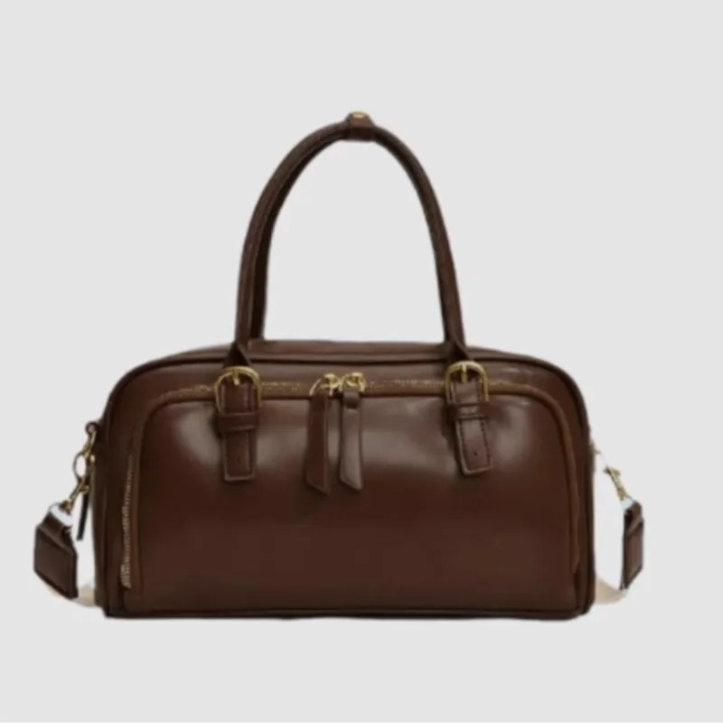 Retro Brown Sle Tote Bag Women Korean Style Leather Large Capacity Boston Pillow Bag Ladies High End Commute Shoulder Bags 2025