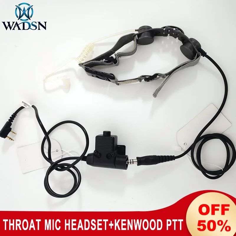 

Wadsn New Tactical Throat Mic Headset with U94 PTT Kenwood plug for BaoFeng UV-5R UV-5X UV-82 Softair Headphone High Earphone