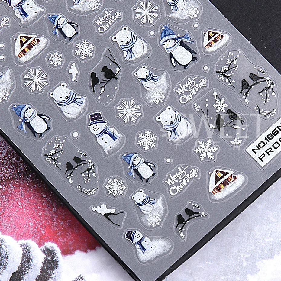2pcs Christmas Series Nails Manicure Stickers Forest Elk Snowman Penguin Bunny Bear Design Foils Winter Silhouette Decals Decor