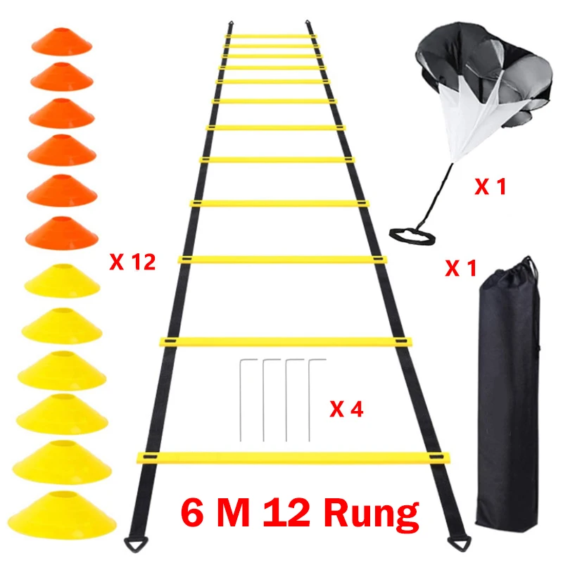 thumbnail image 1 of Juego de escalera de agilidad Juego de conos de fútbol para paracaídas de velocidad para fútbol Escalera de entrenamiento de velocidad para fútbol Equipo deportivo para correr, 1 of 4