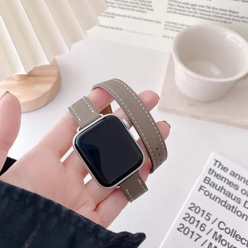 Elegant Double-Loop Leather Watch Strap Bracelet