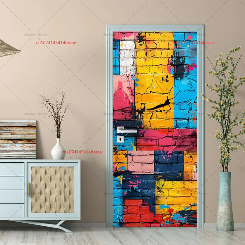 Adesivo da parete con volto di donna astratto, adesivo da parete astratto, decorazione per porta astratta, decorazione da parete con volto di donna, rivestimento per porta murale con colori astratti