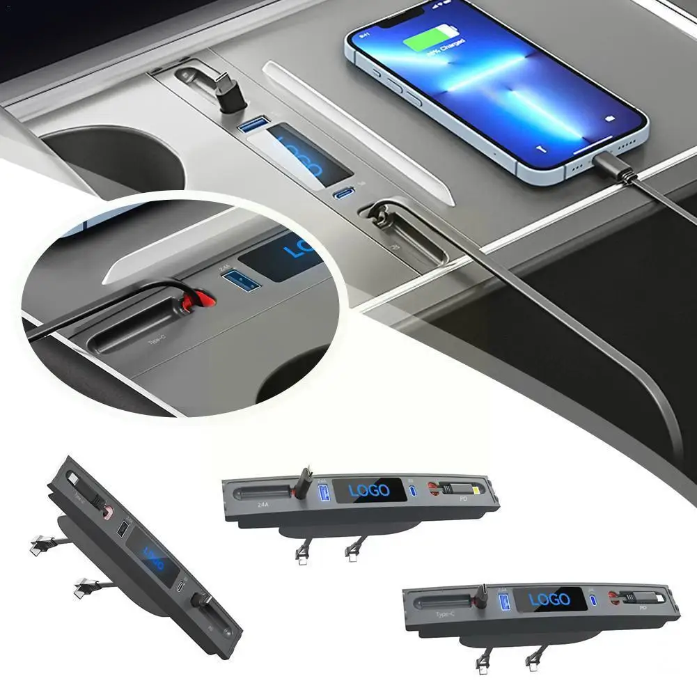 

Car Docking Station For Tesla Model 3 Y Quick Charger Usb Shunt Hub Extension Center Console Sensor Accessories 2021- L1u0