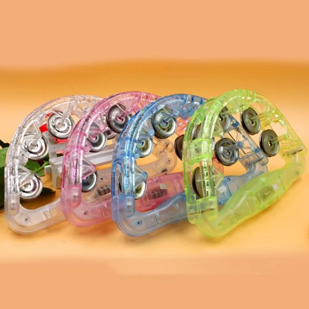 Hand Tambourine LED Flashing Musical Instrument Shaking Toy Three Color Light for Party