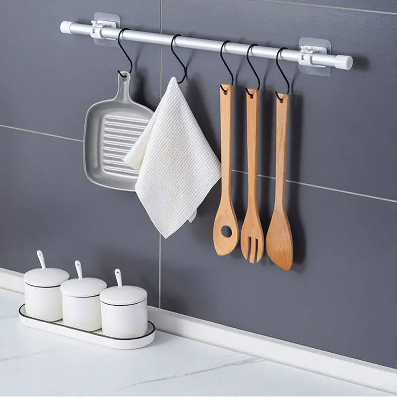 Description Picture 5 of item2/4pcs Adhesive Wall Curtain Rod Holder Nail-Free Adjustable Clamp Hooks with Fixed Clip Hanging Rack for Easy Installation