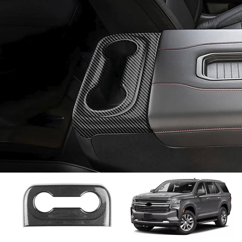 

For chevrolet suburban 2023 2024 Carbon Fiber Style ABS Rear Seat Armrest Water Cup Holder Frame Cover Trim car accessories