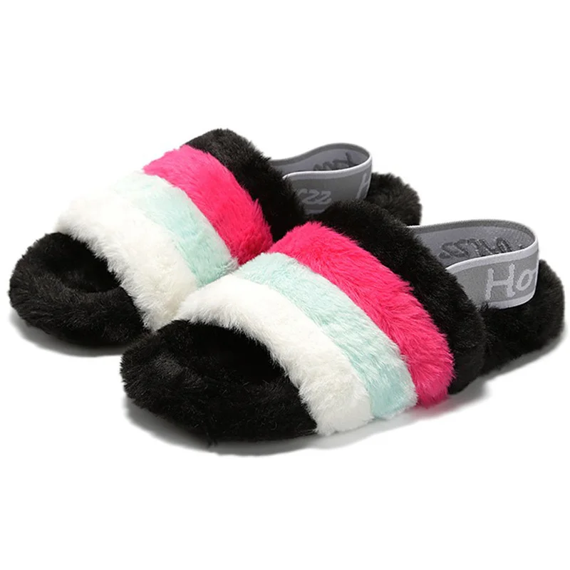 Senior Ladies Home Plush Slippers Faux Fur Stylish Thermal Slippers Autumn And Winter Outing High Quality Slippers