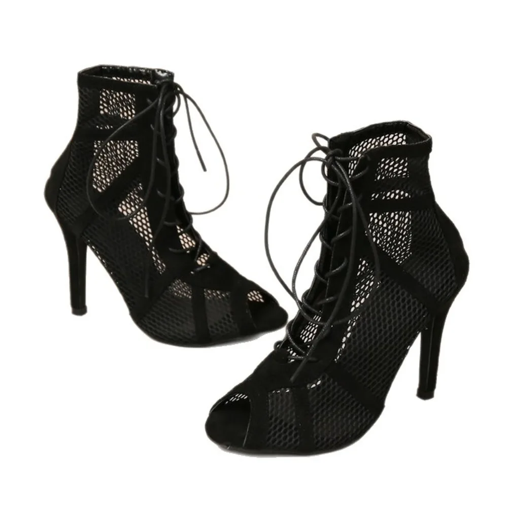 Summer mesh breathable fashionable lace-up sandals, sexy fish-mouth high heels casual party comfortable women's shoes size 36-43
