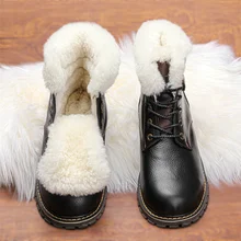  Natural Cow Leather Winter Boots Men Natural Wool 2023 Super Warm Comfortable Non-Slip Men's Snow Boot 