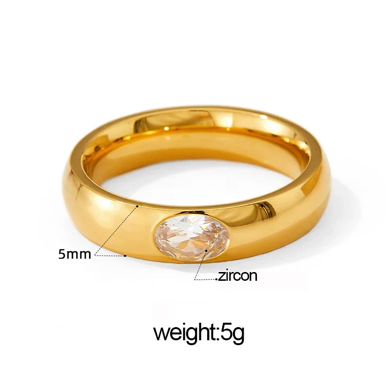 Retro Polished Stainless Steel Multicolour Crystal Oval Zircon Wedding Rings for Women 18K Gold Plated Thick Simple Knuckle Ring