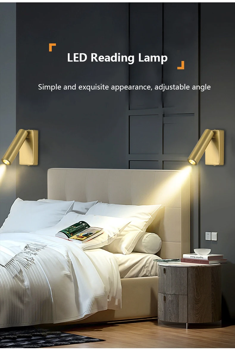 Description Picture 5 of itemClassic 350° Adjustable Angle Led Wall Lamp Bedside Reading Lamp Hotel Bedroom Without Switch Ambiance Rotatable Spotlights